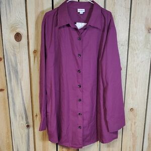 LulaRoe Abigail Button-Up Tunic Shirt With Pockets Size 2X Office Casual NWT